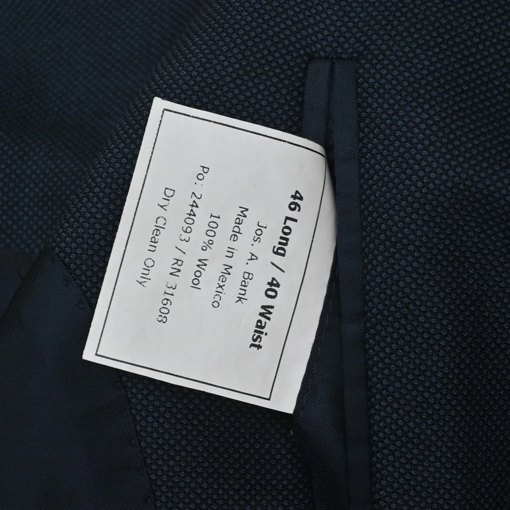 Jos A Bank 46L 38x34 Blue 100% Wool Birdseye Signature Gold Mens Suit